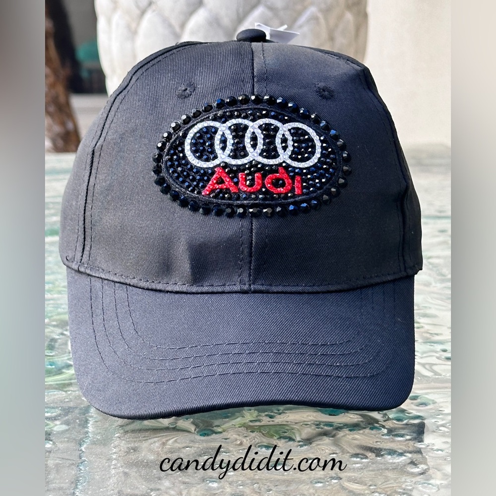 NWT Candy Did It! Handmade Black Audi Bling Logo Black Ball Cap